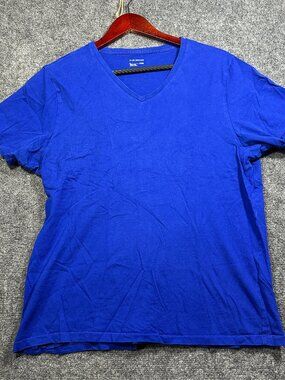 Club Monaco Top Womens Large Blue Cotton V Neck Tee Shirt Short Sleeve